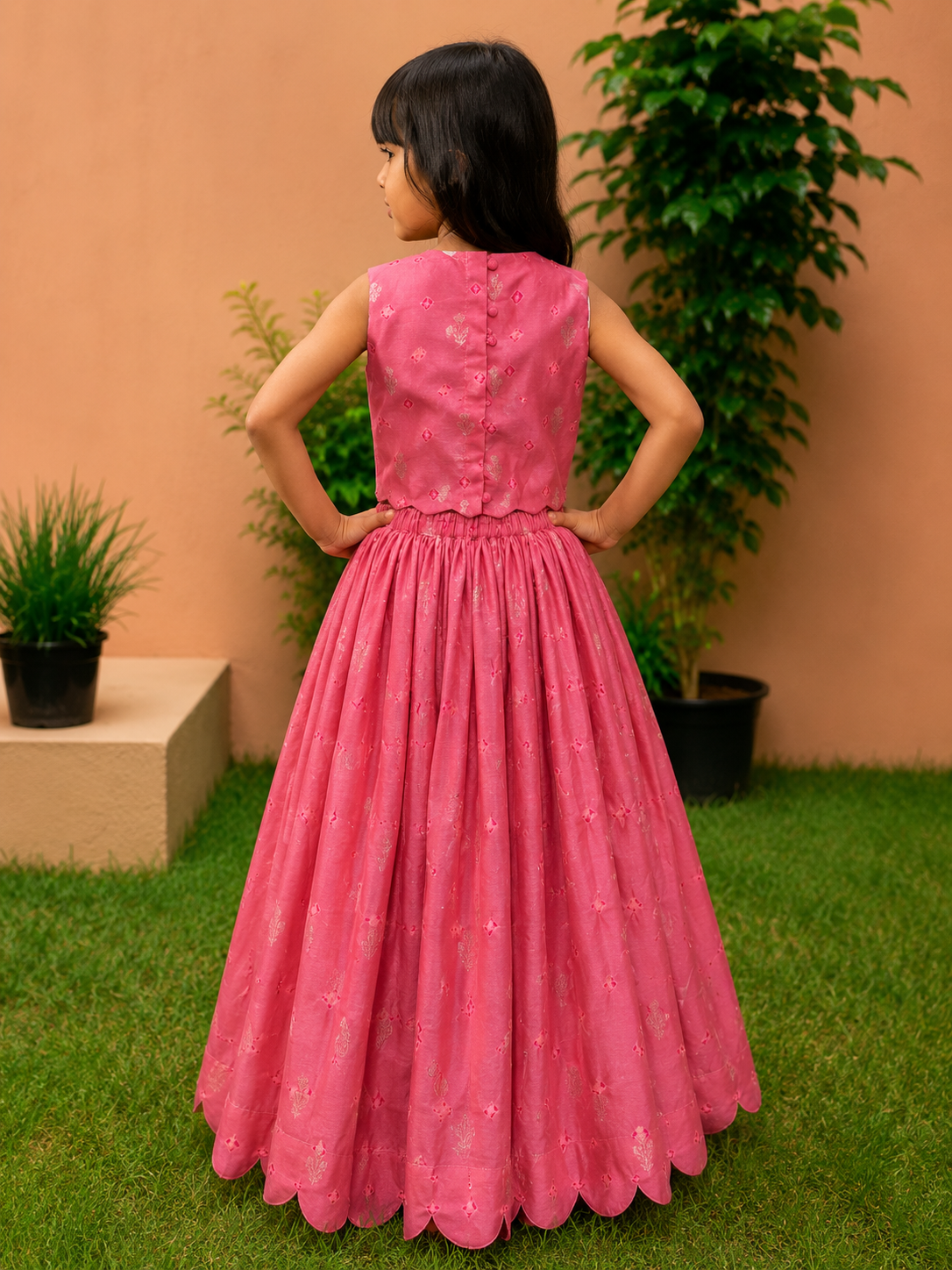 Dust pink Bandhej lehenga blouse