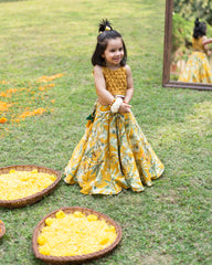 Mustard Tiger Print Ghagara Blouse