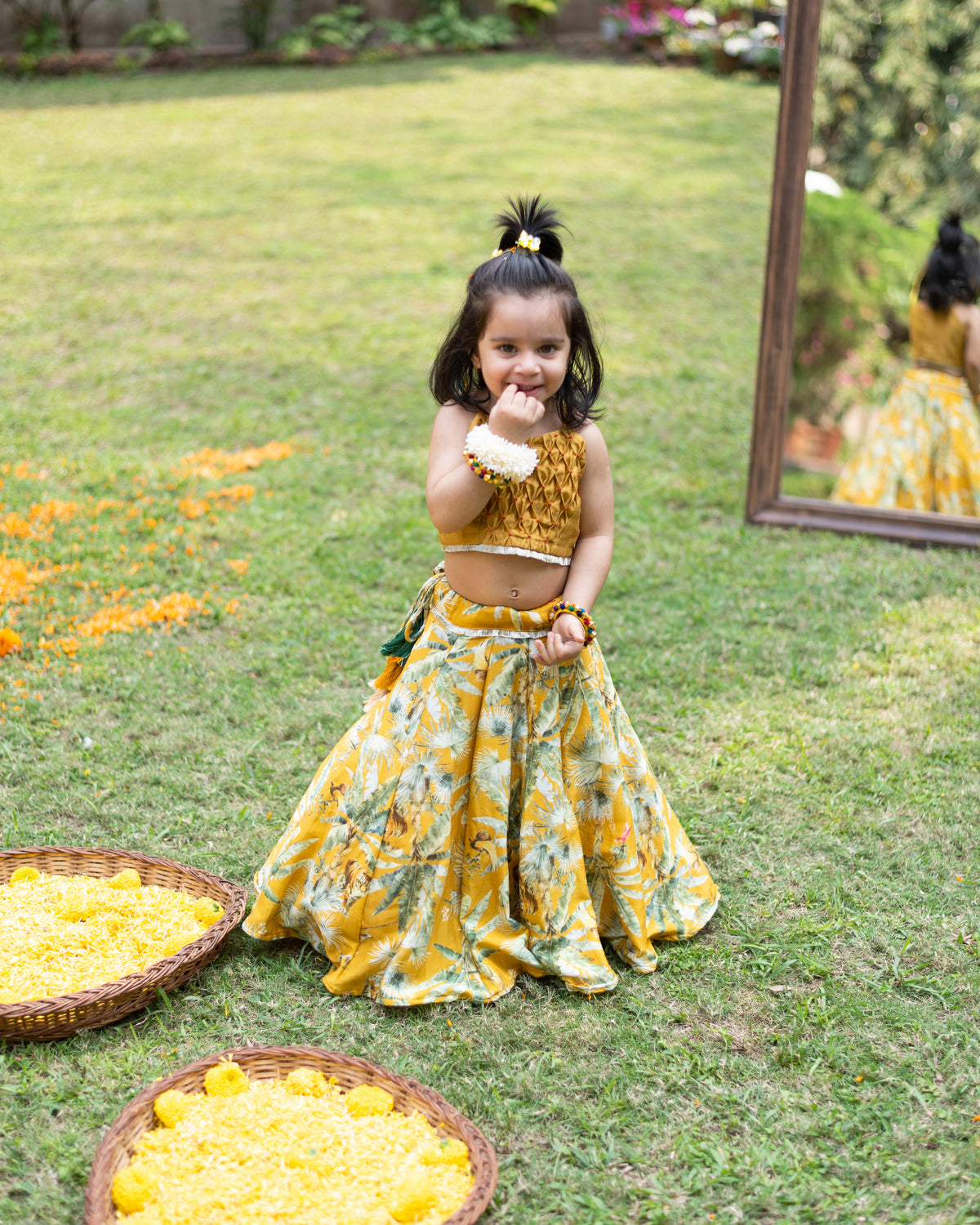 Mustard Tiger Print Ghagara Blouse