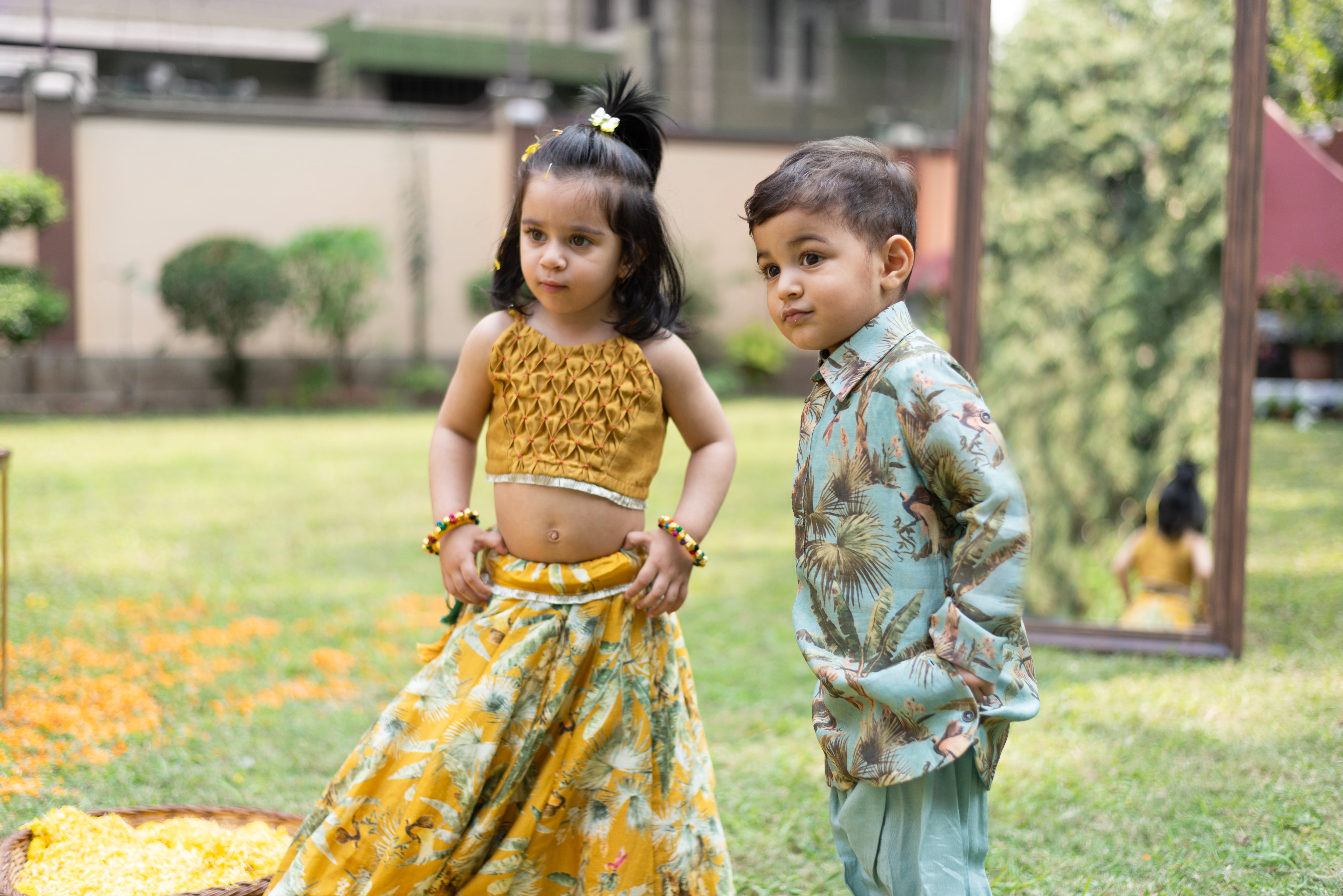 Mustard Tiger Print Ghagara Blouse