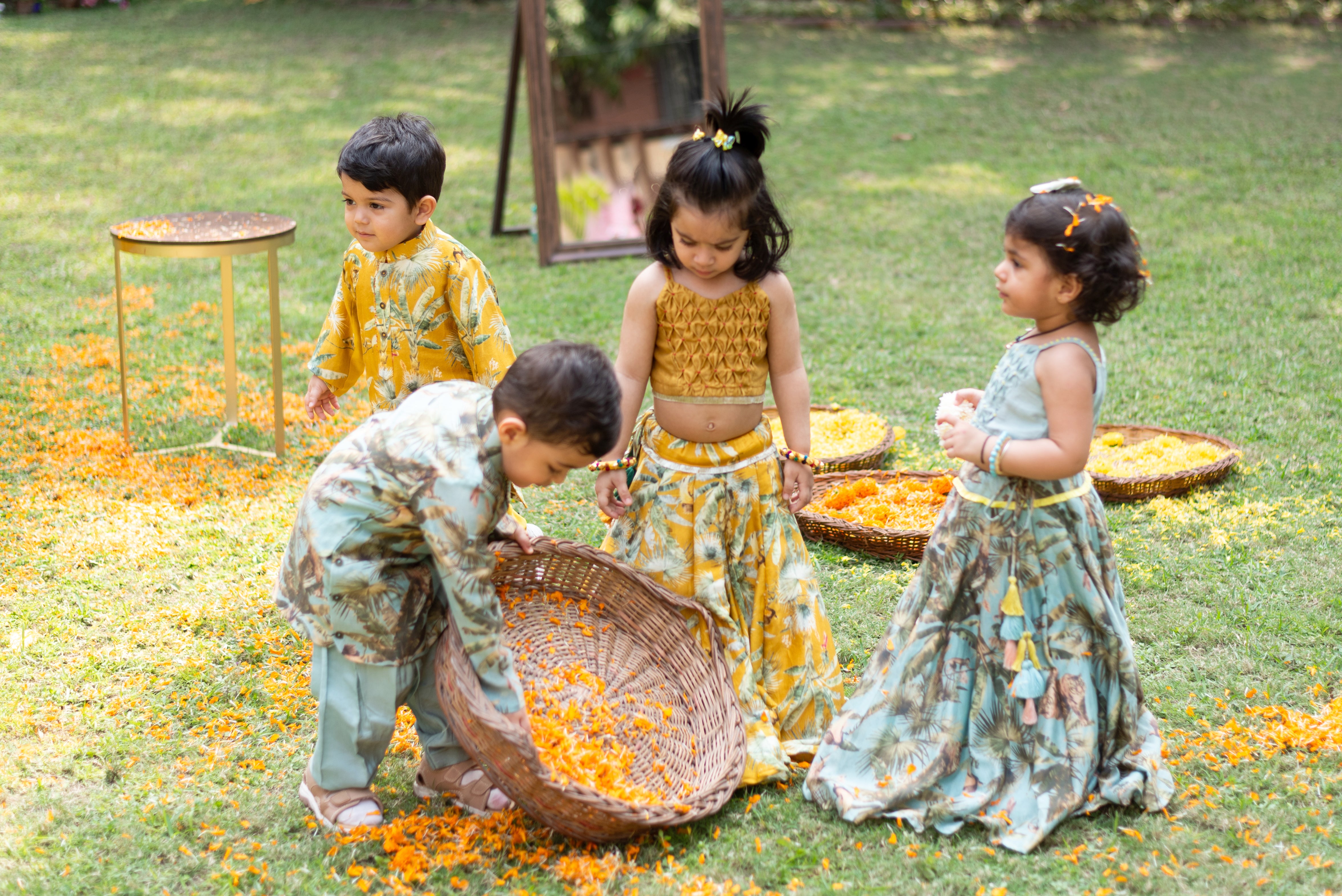 Mustard Tiger Print Ghagara Blouse