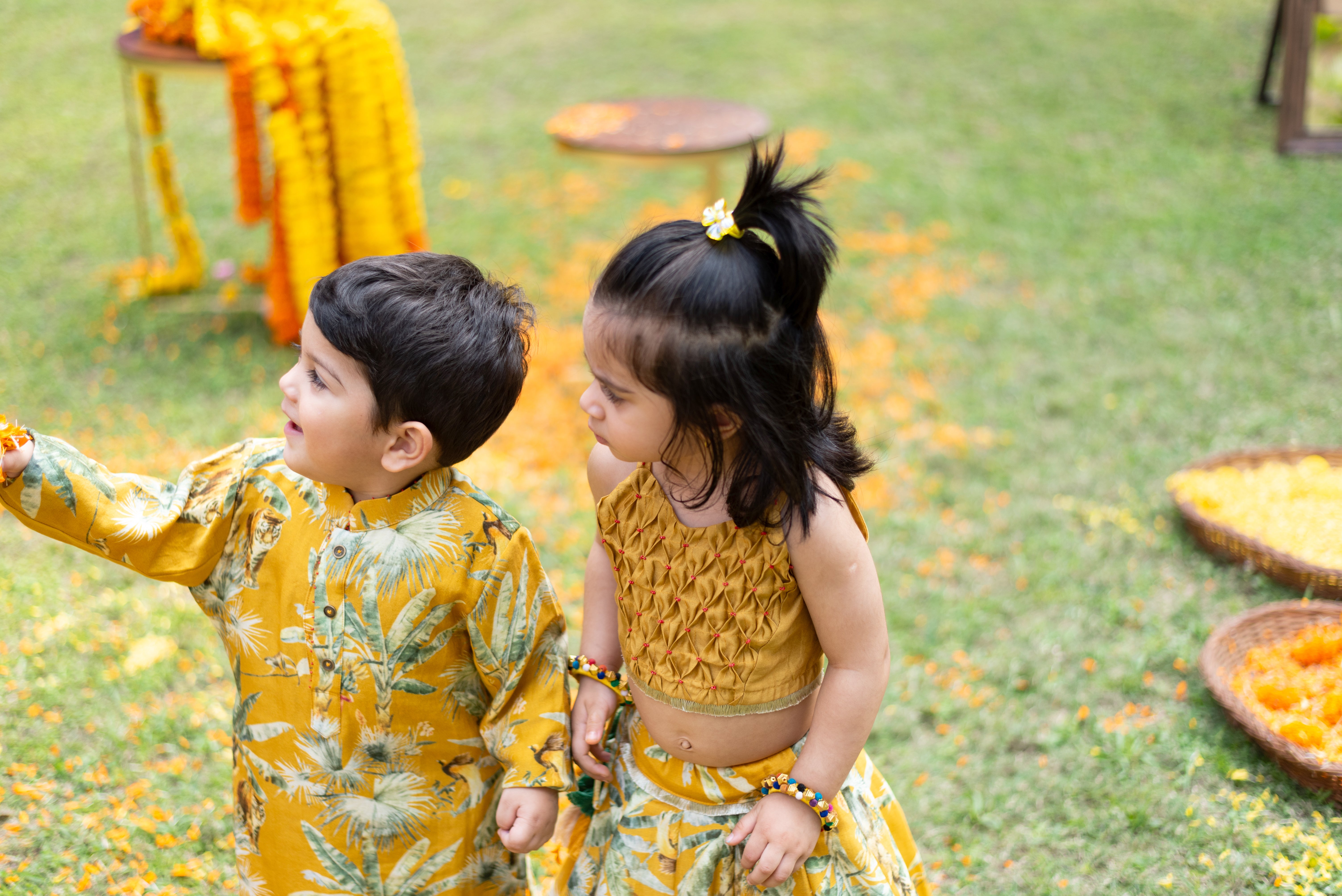 Mustard Tiger Print Ghagara Blouse