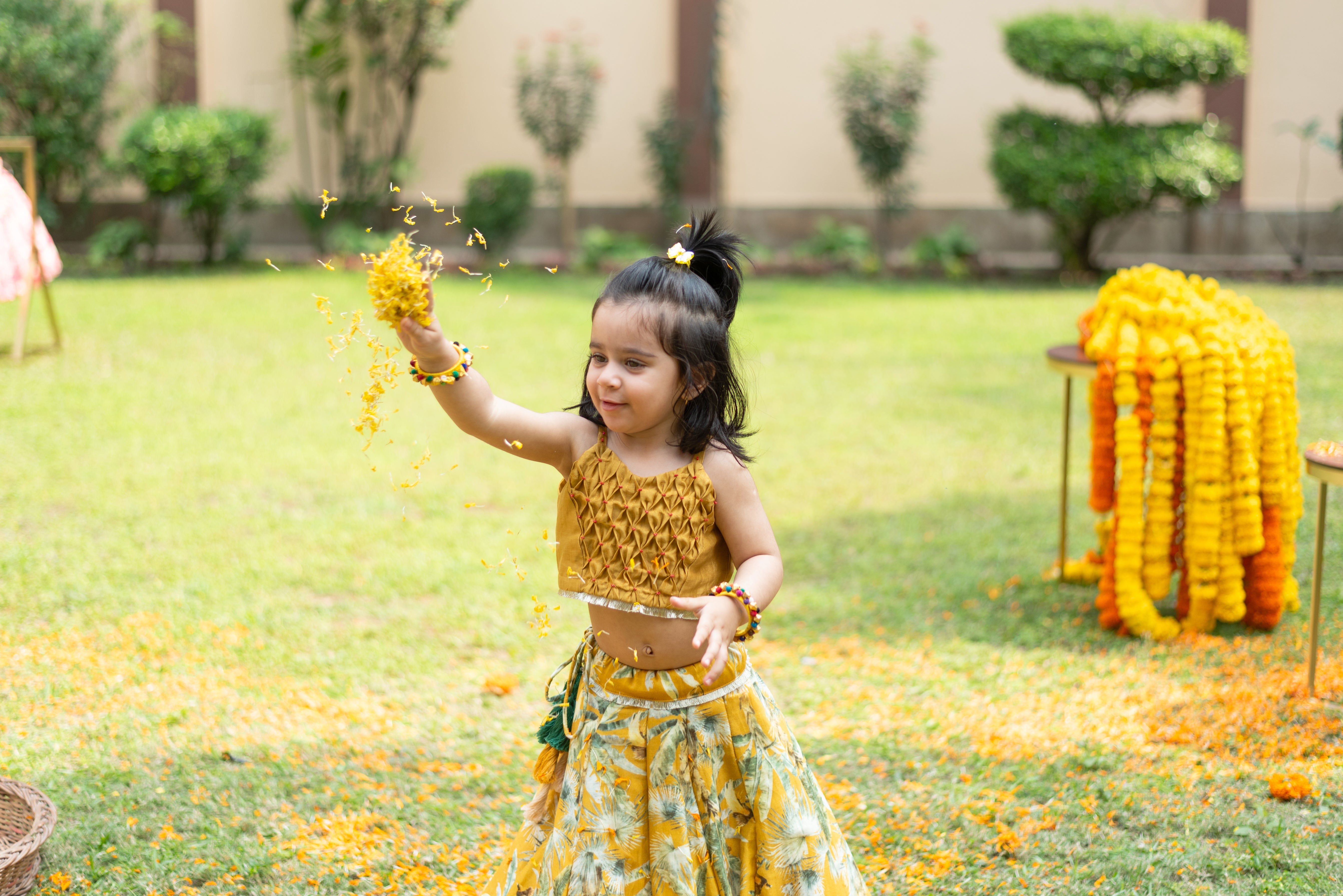 Mustard Tiger Print Ghagara Blouse