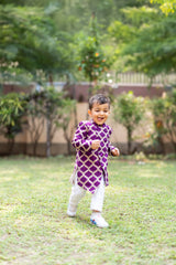 Elegant Purple Front Open Asymmetric Sherwani And Pyjama