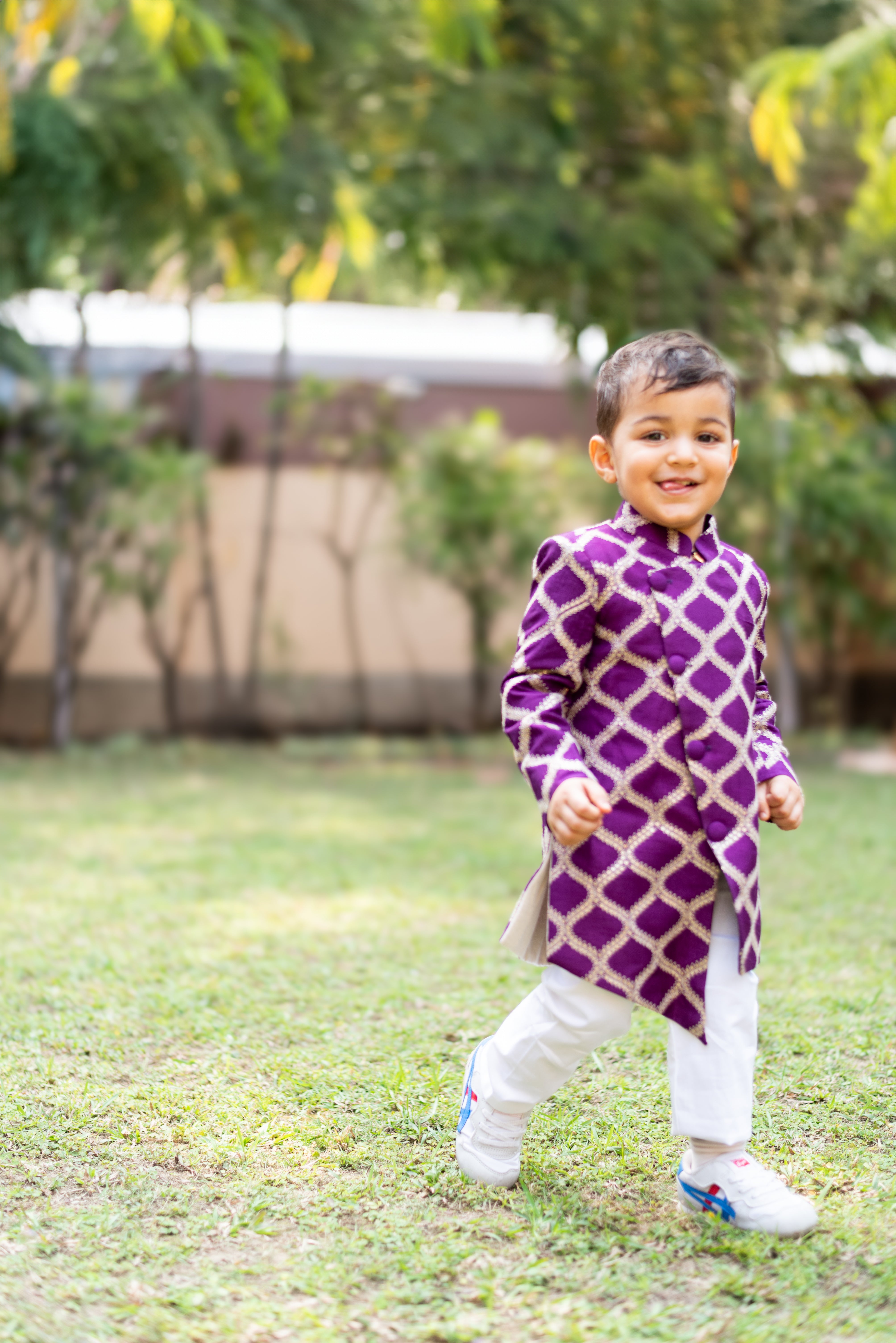 Elegant Purple Front Open Asymmetric Sherwani And Pyjama