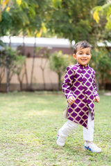 Elegant Purple Front Open Asymmetric Sherwani And Pyjama