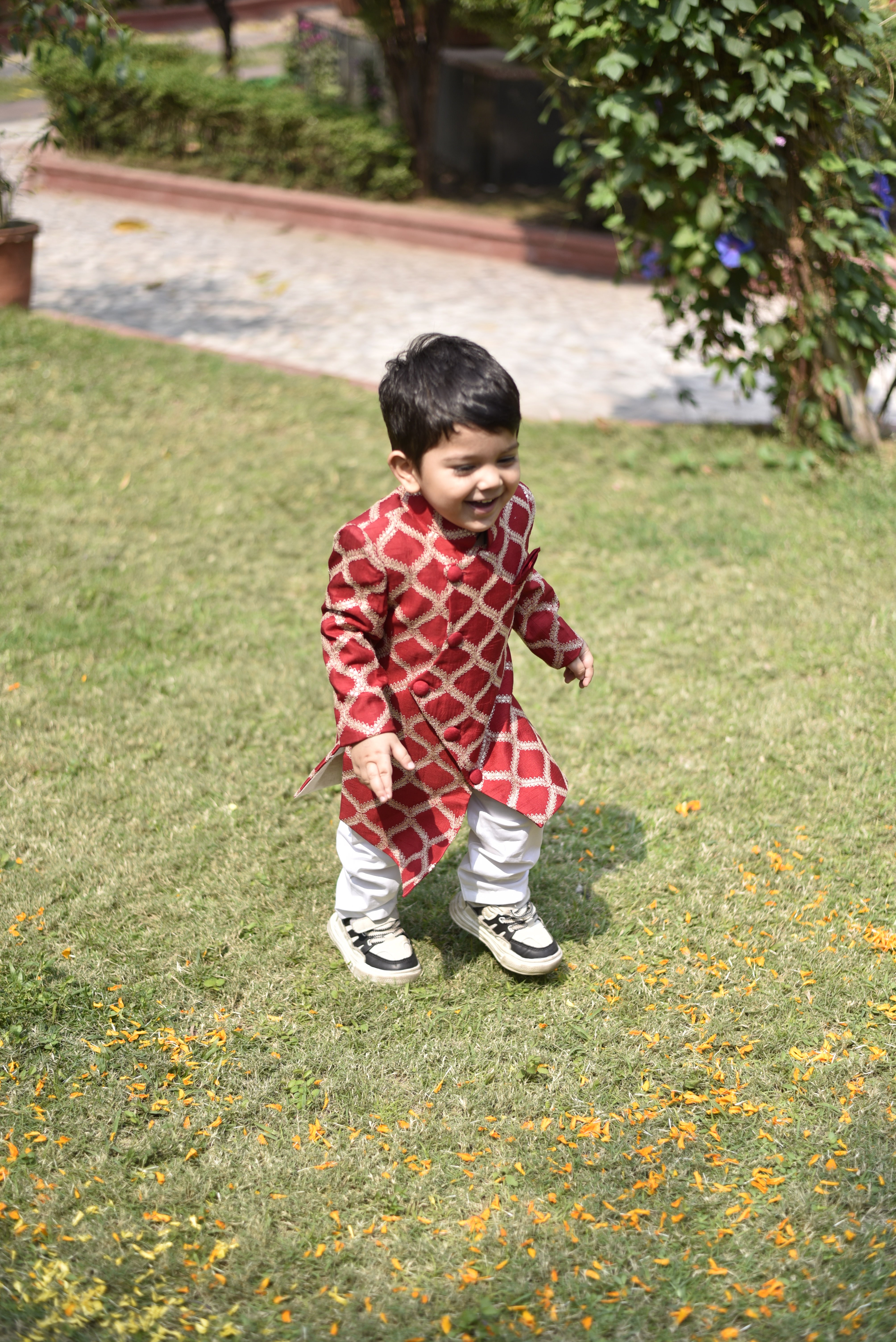 Elegant Red Front Open Asymmetric Sherwani And Pyjama