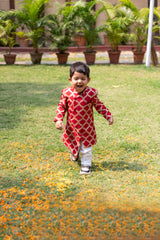 Elegant Red Front Open Asymmetric Sherwani And Pyjama