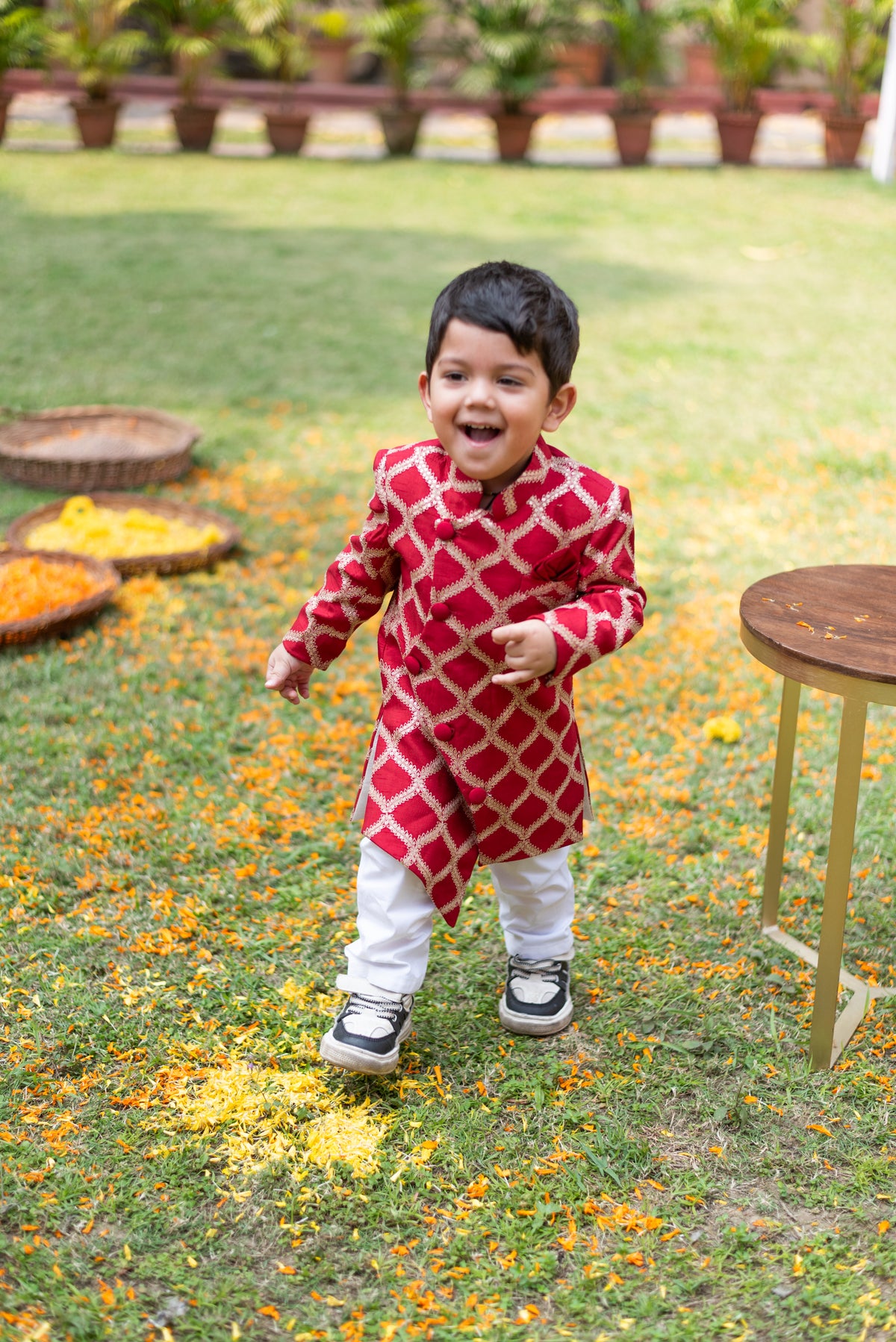 Elegant Red Front Open Asymmetric Sherwani And Pyjama