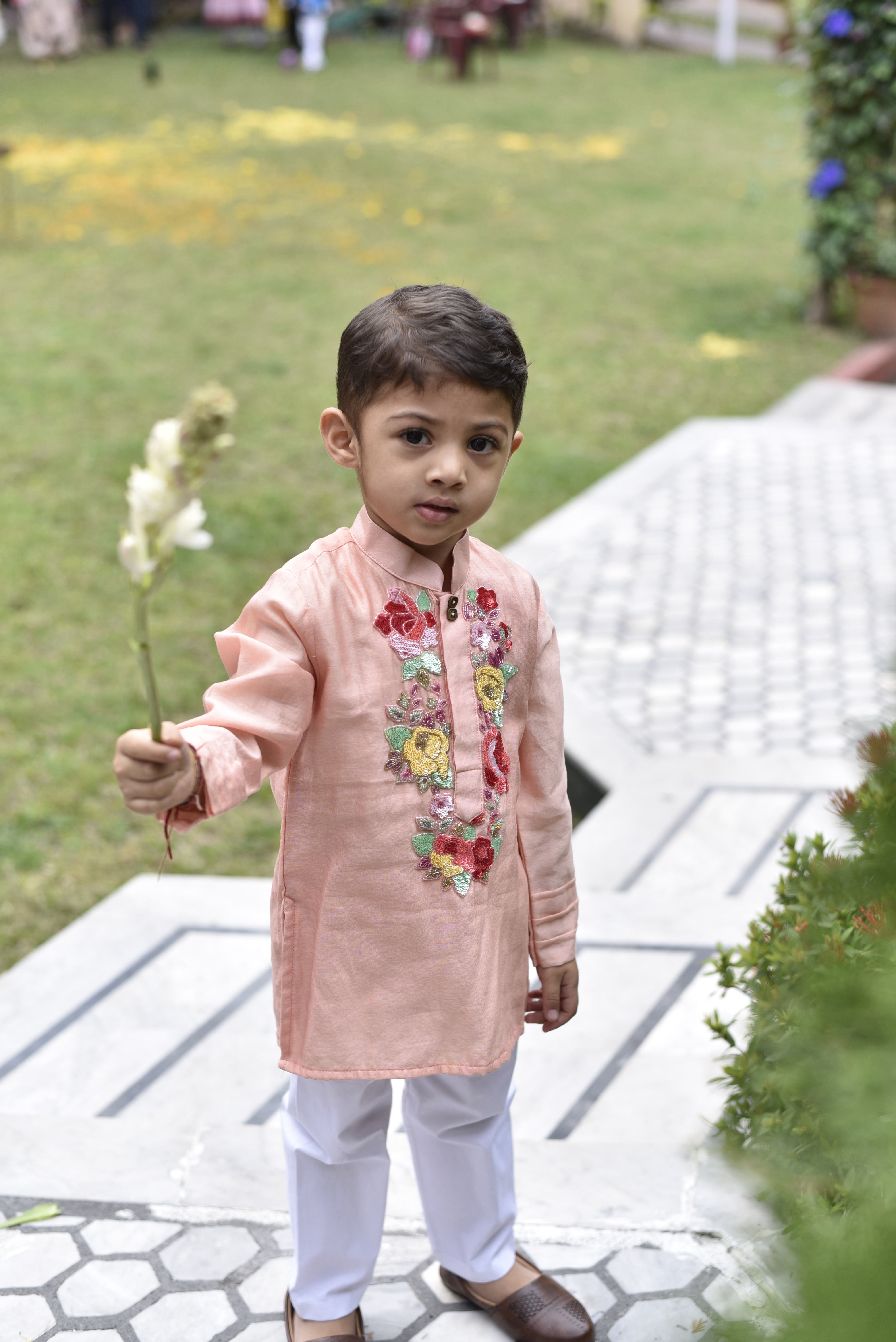 Sequins and Flower embroidered Kurta Pyjama set