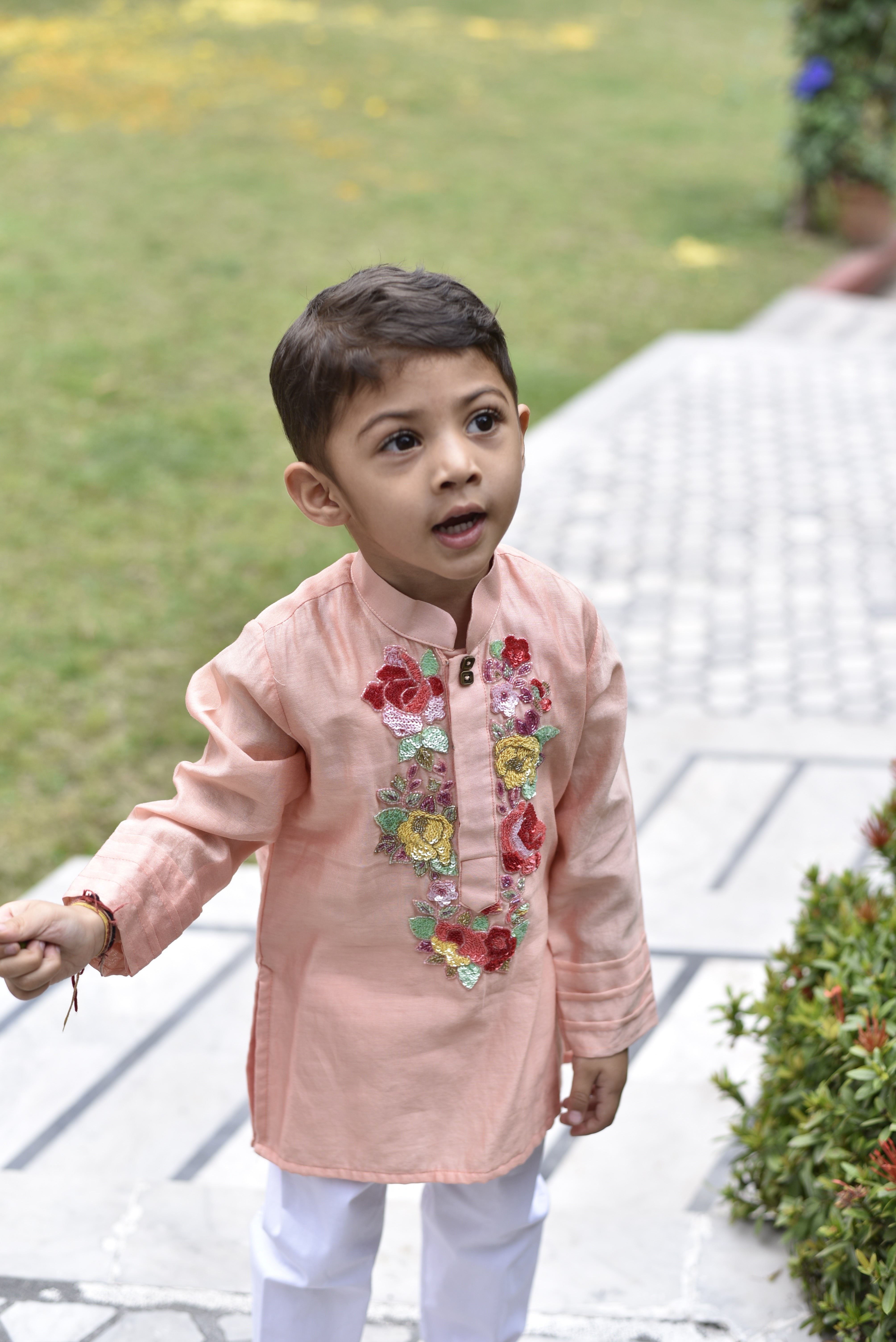 Sequins and Flower embroidered Kurta Pyjama set