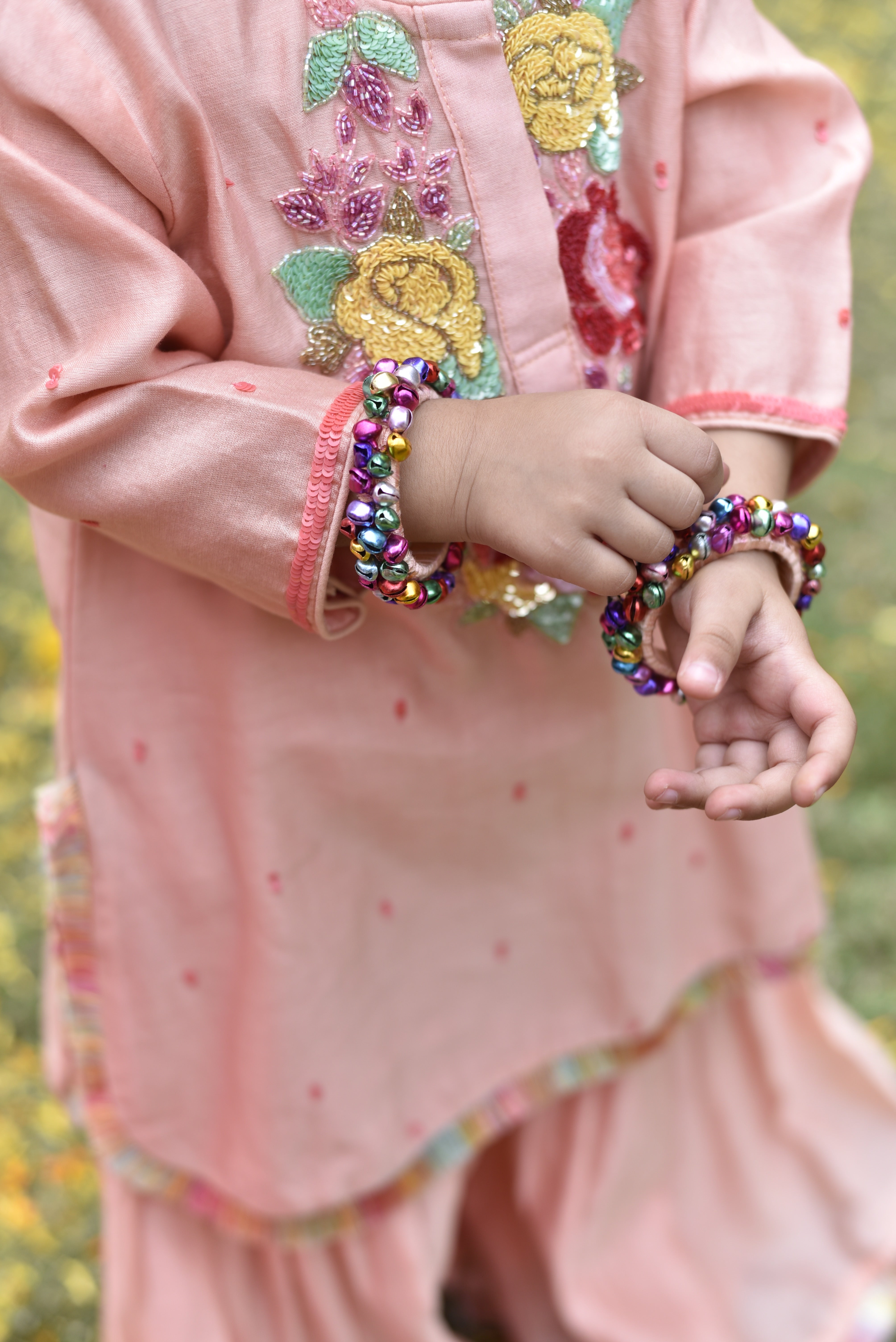 Peach Fringed Hem Kurti And Pleated Sharara