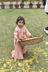 Peach Fringed Hem Kurti And Pleated Sharara