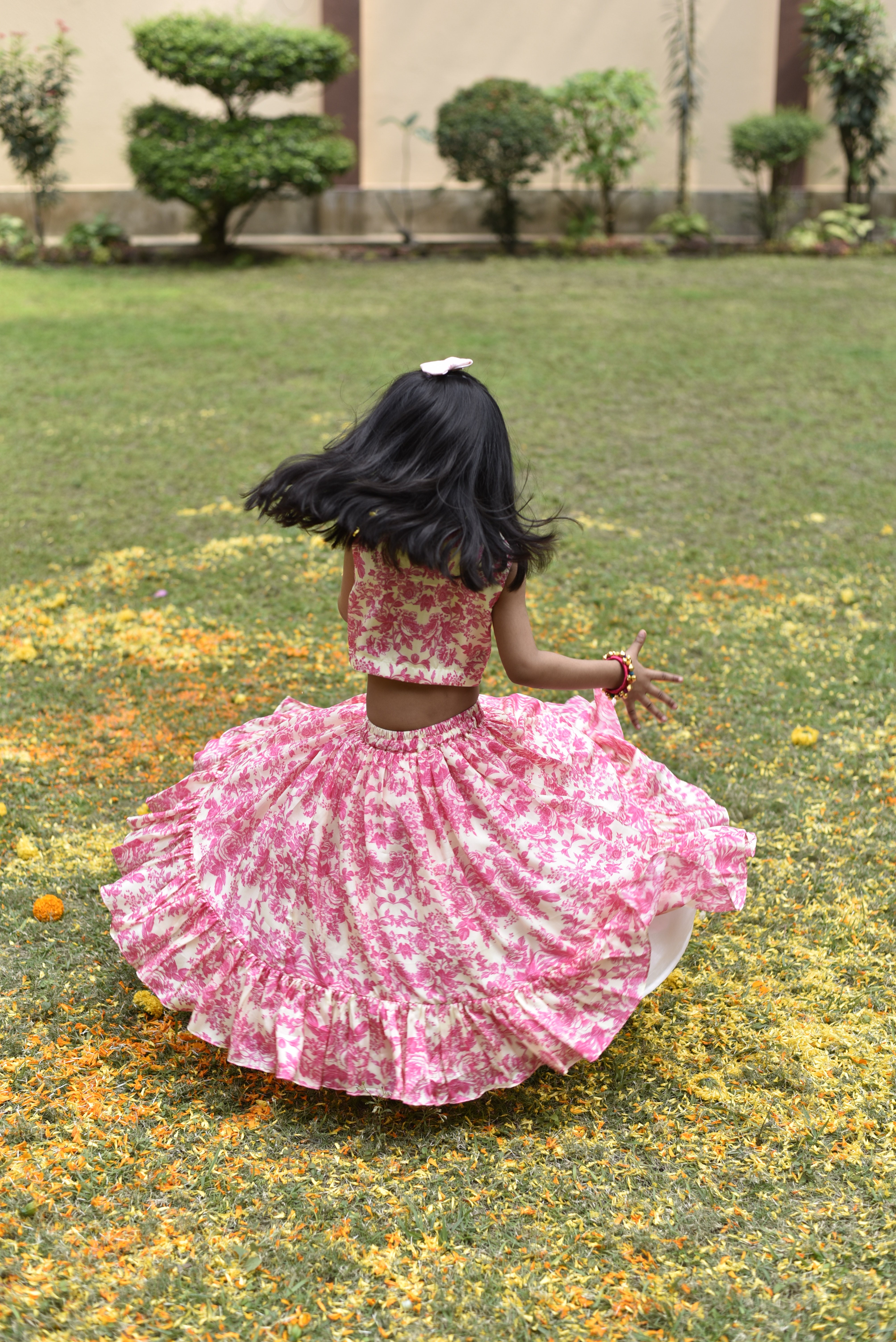 Sleeveless Embroidered Top And Ruffle Hem Pink Lehenga