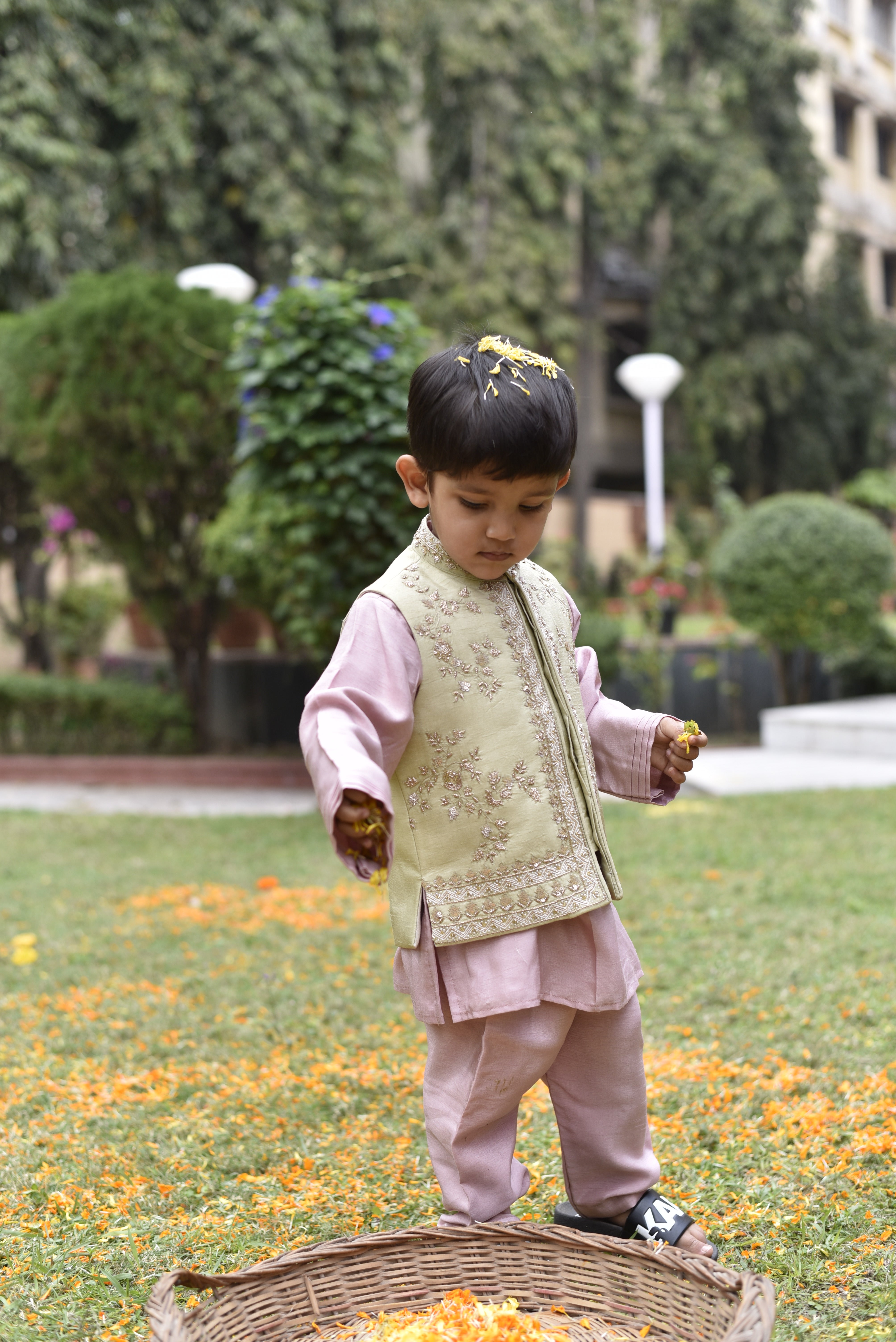 Pista Green embroidered Nehru jacket set