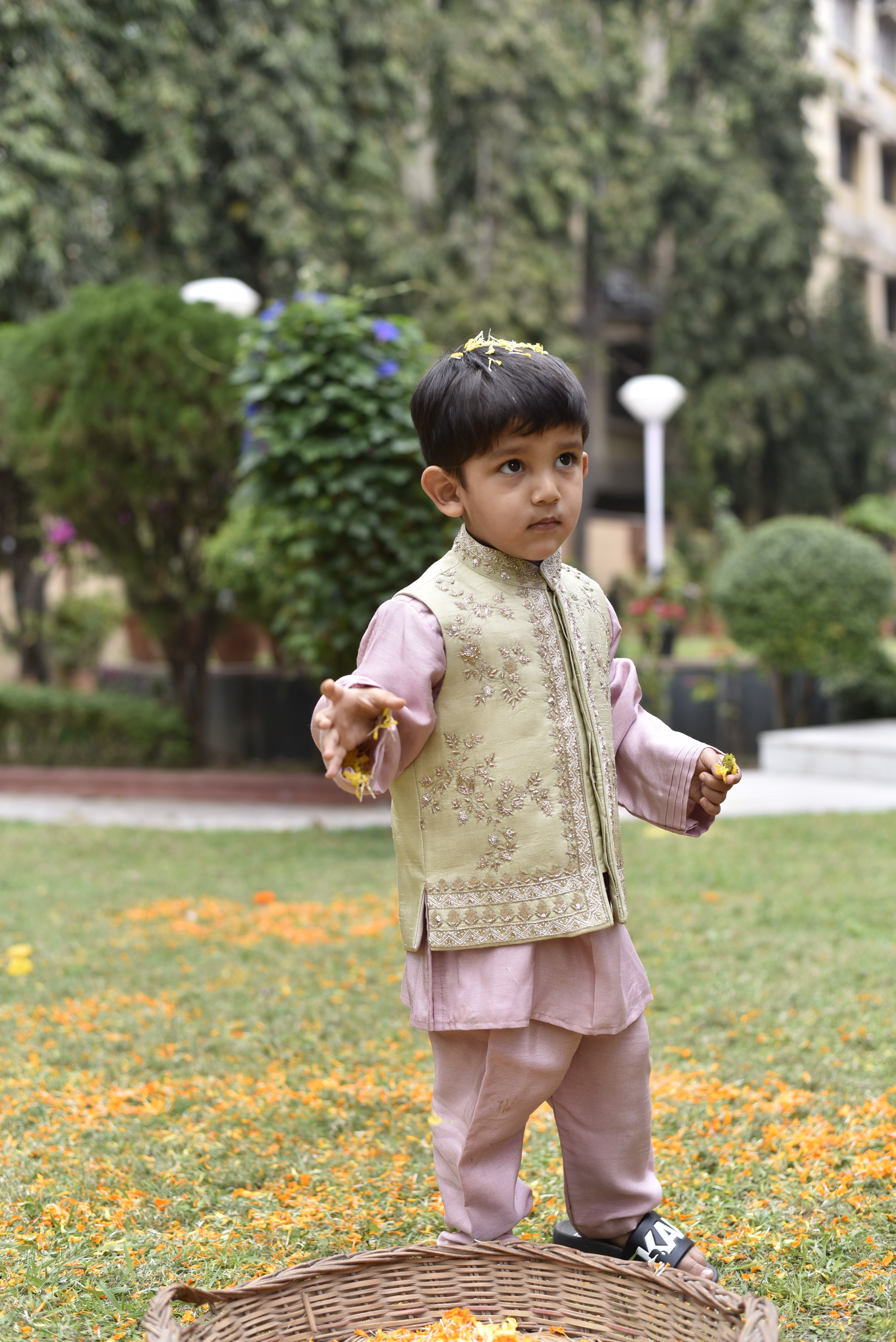Pista Green embroidered Nehru jacket set