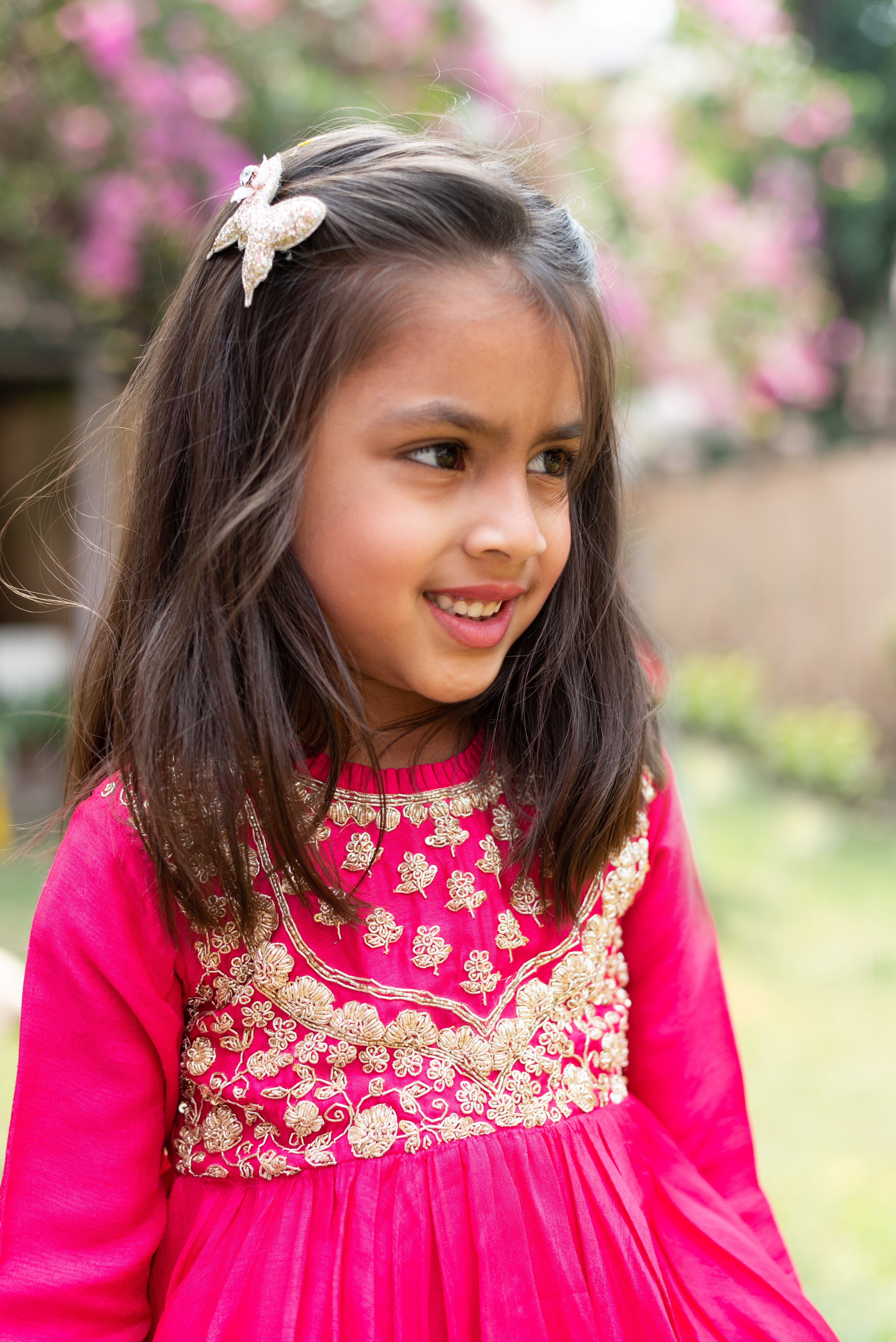 Hot Pink Heavy Embroidered Peplum And Gota Line Ghagara