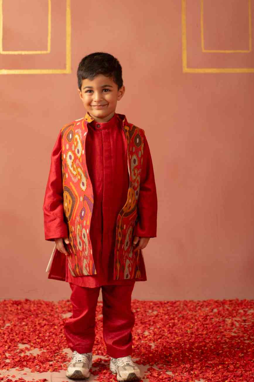 Red Printed Jacket Set