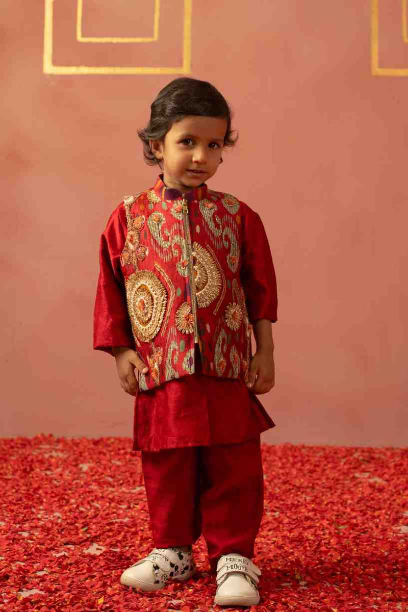 Red ikat Jacket Set