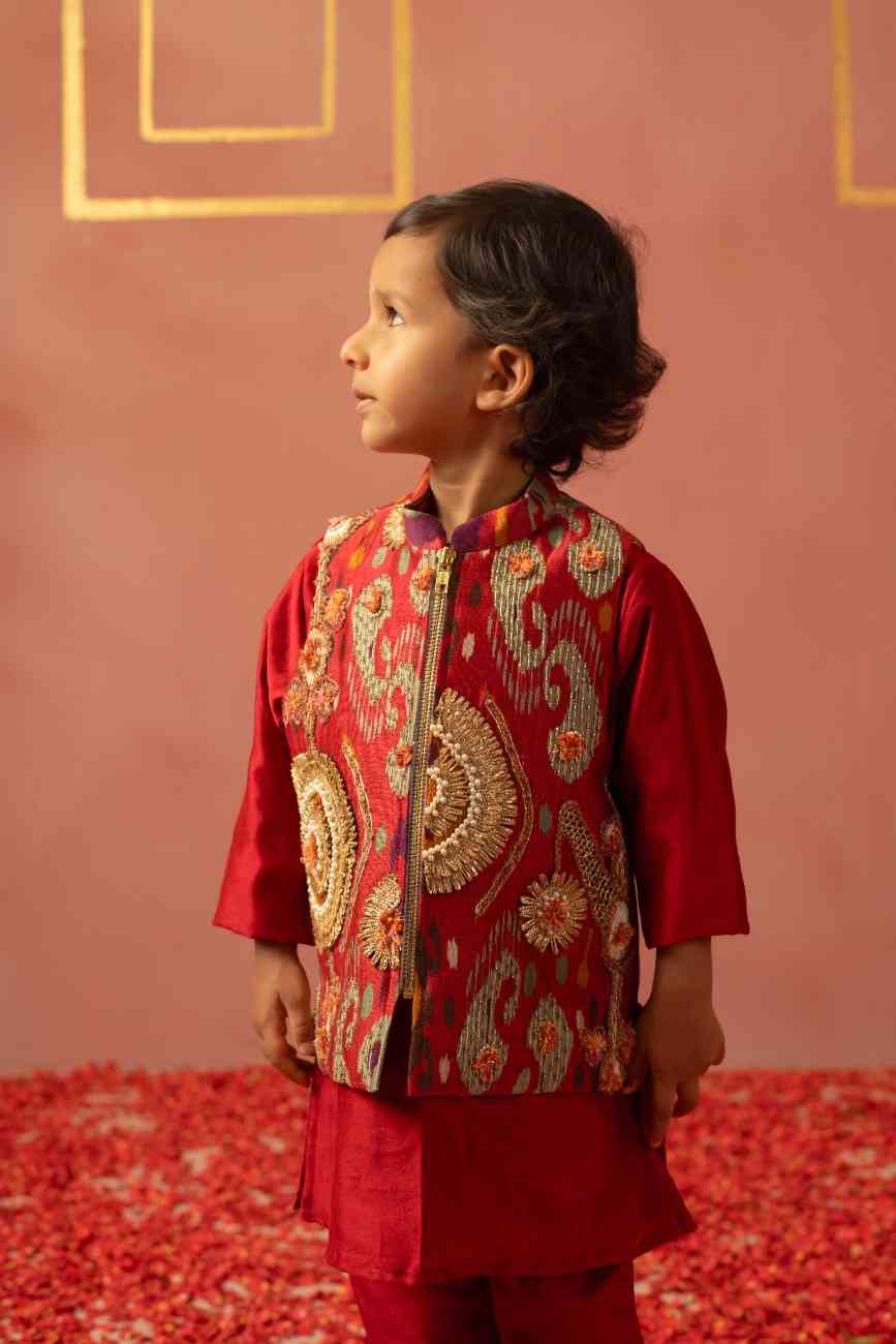 Red ikat Jacket Set