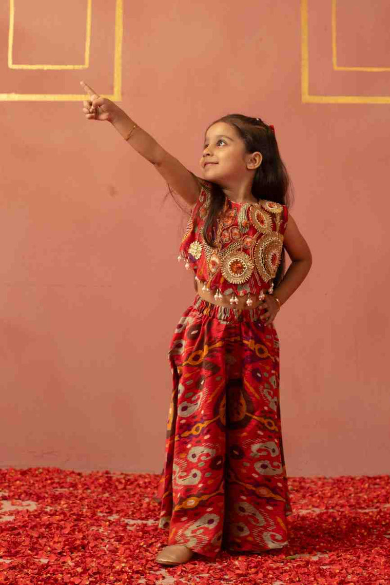 Red Ikat Top and Flare Pant