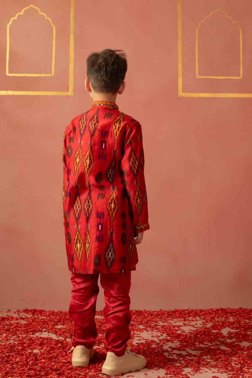 Mirror Work Ikat Kurta Set