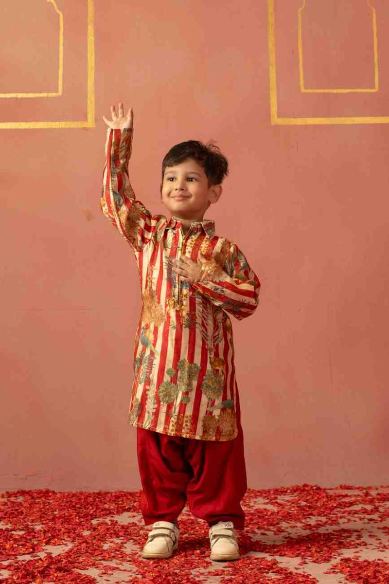 Red Forest Kurta Patiala Set