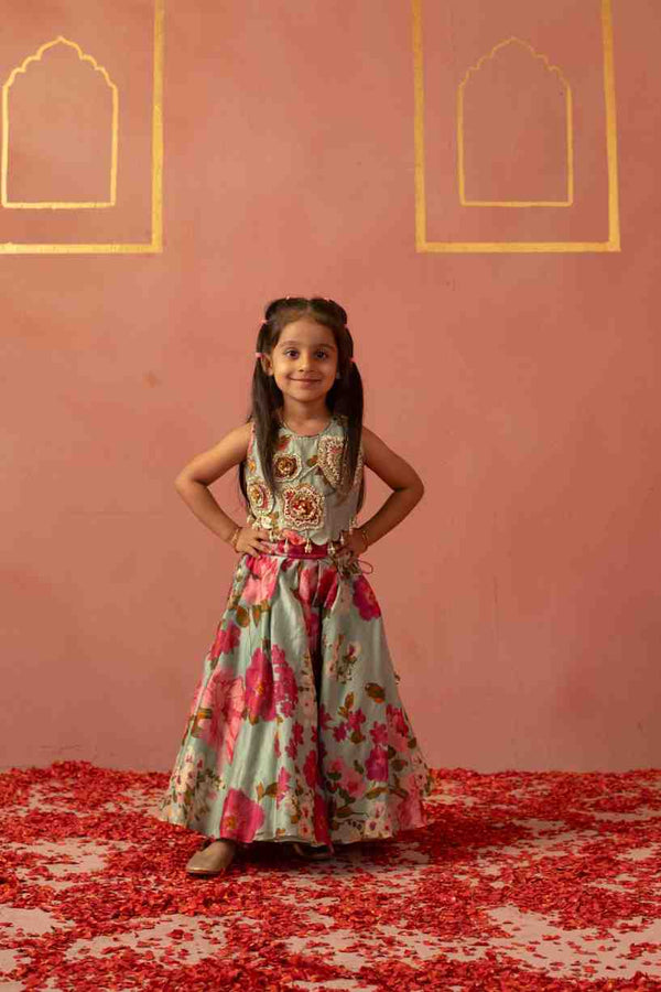 Mint Embroidered Top and Ghaghra