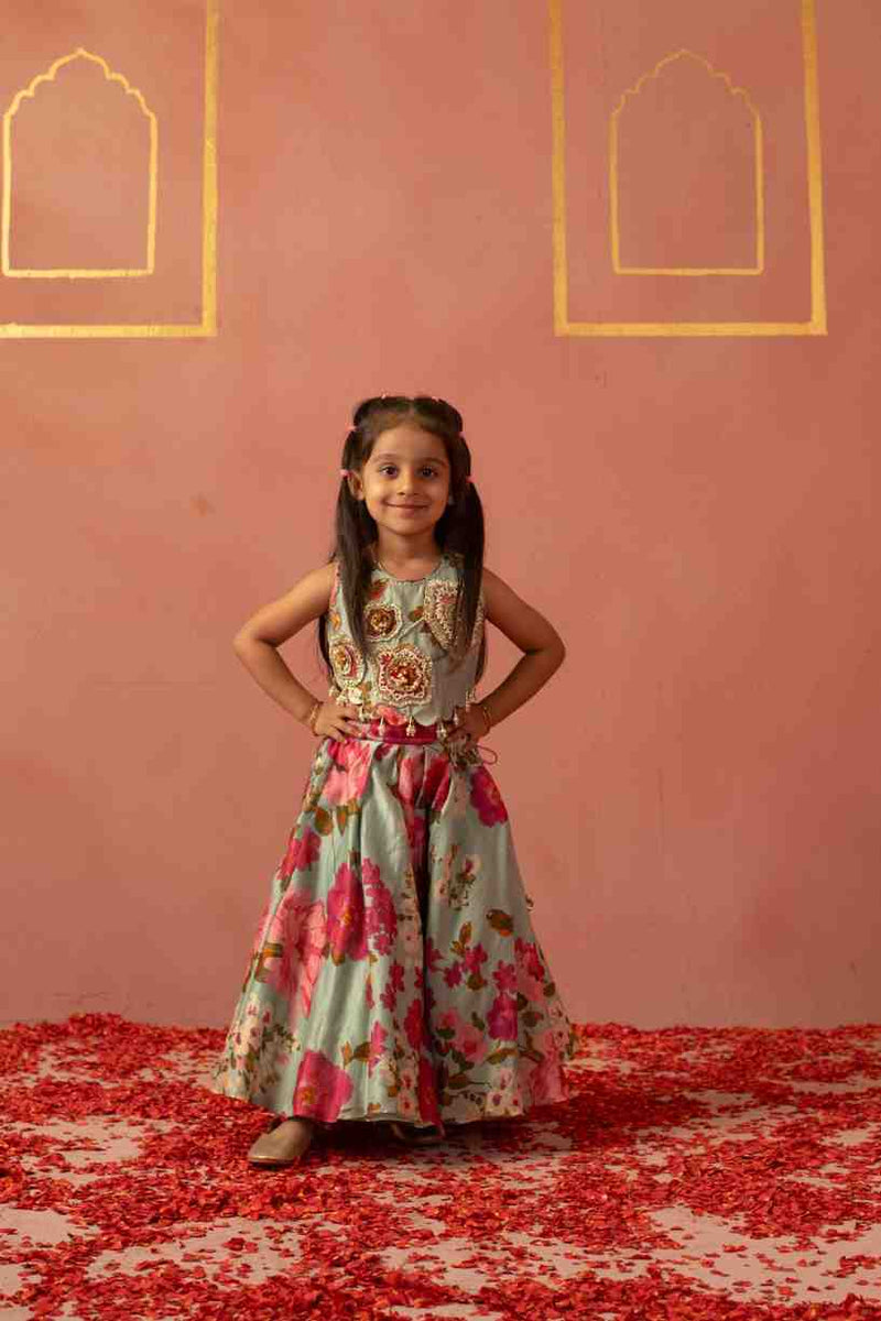 Mint Embroidered Top and Ghaghra