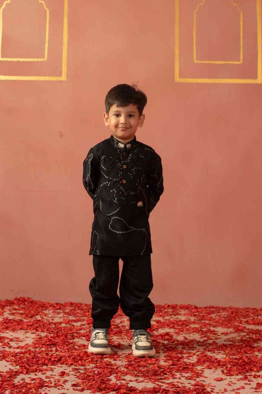 Black Bandhej Kurta Set
