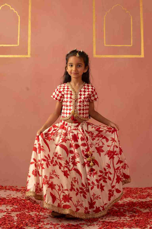 Red Floral Top and Ghaghra