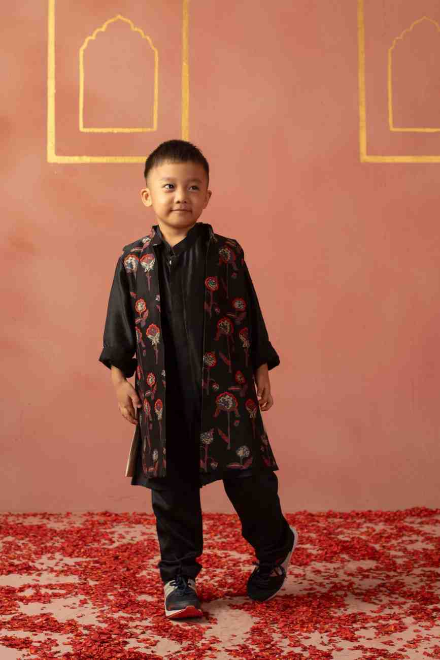 Black Floral Jacket Set