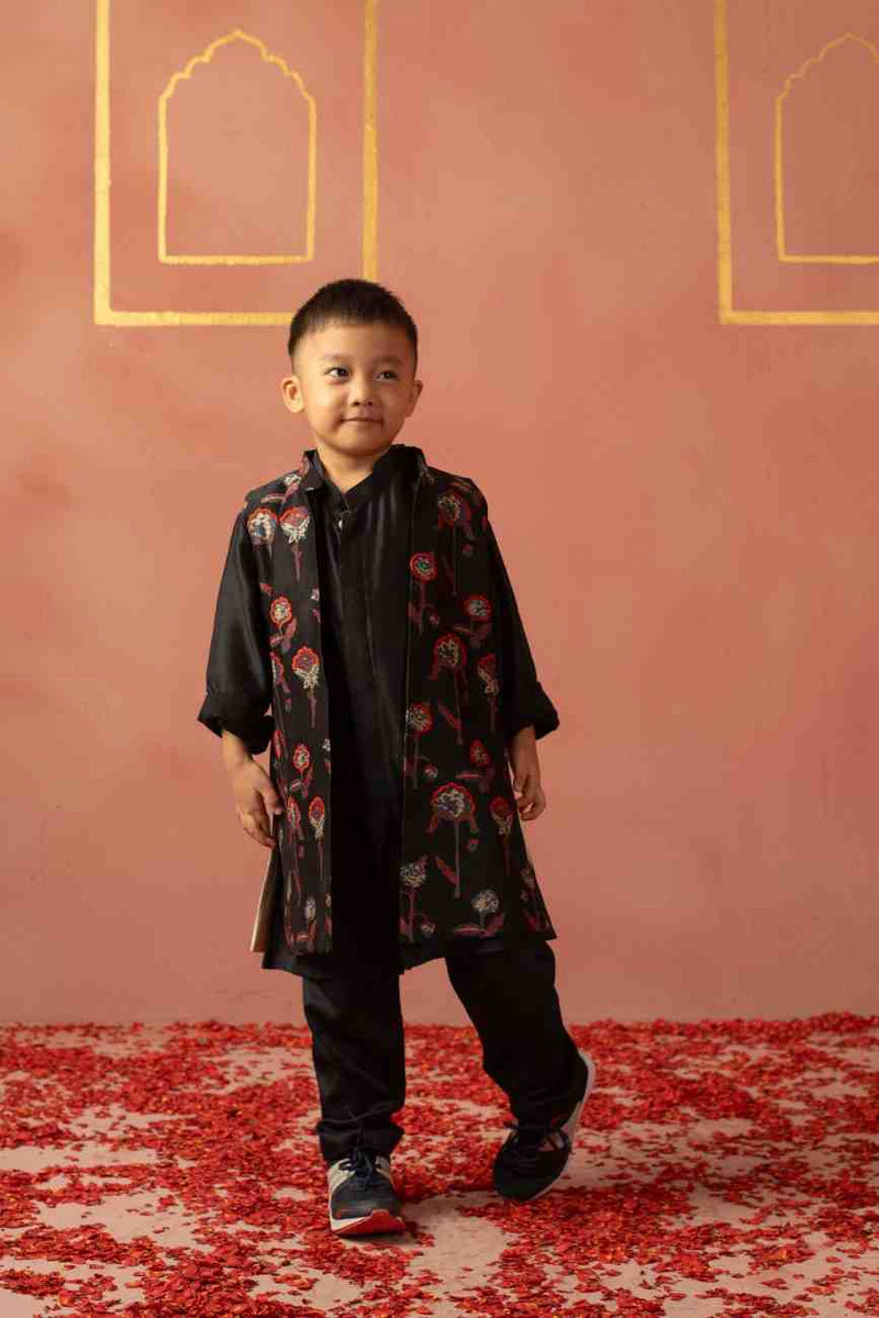 Black Floral Jacket Set