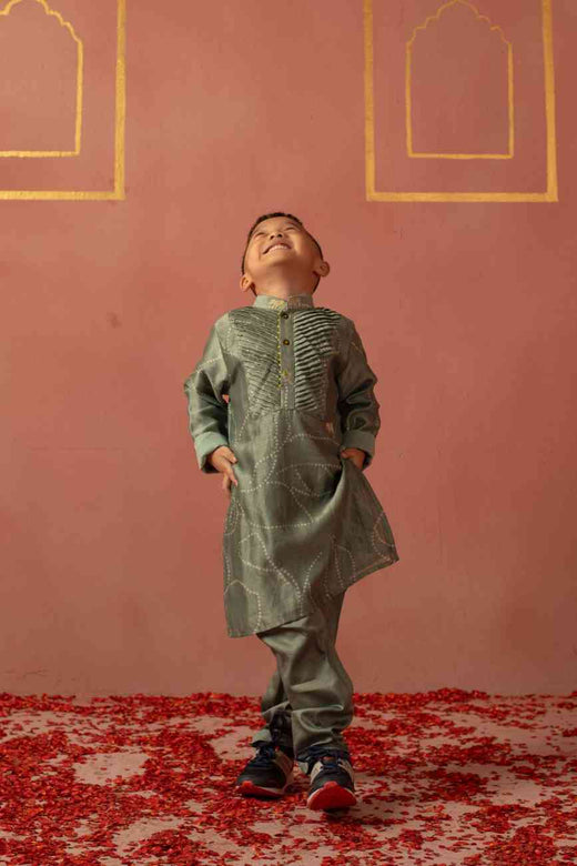 Father's - Mint Bandhej Kurta Set