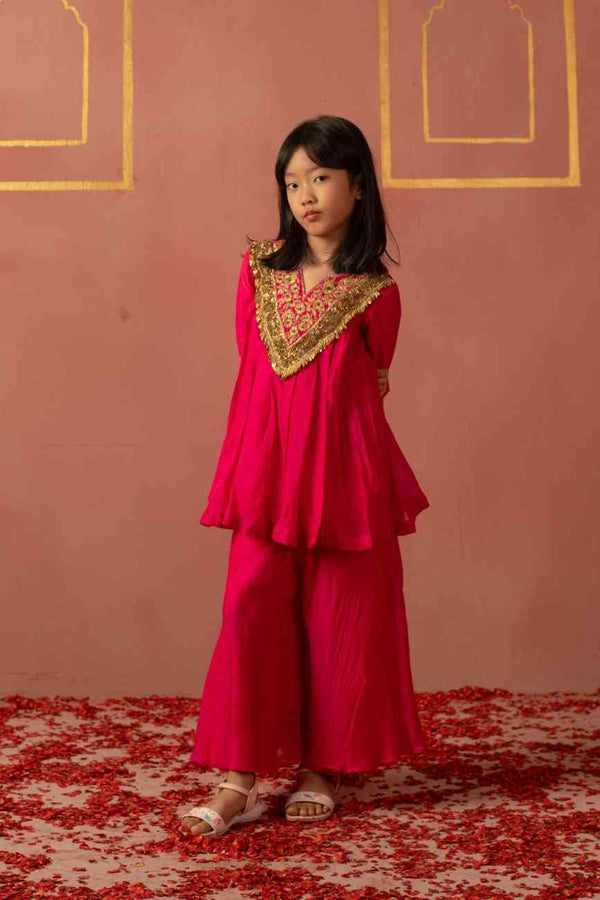 Pink Sequin Emblished Top With Flared Plazzo-Hyd Store