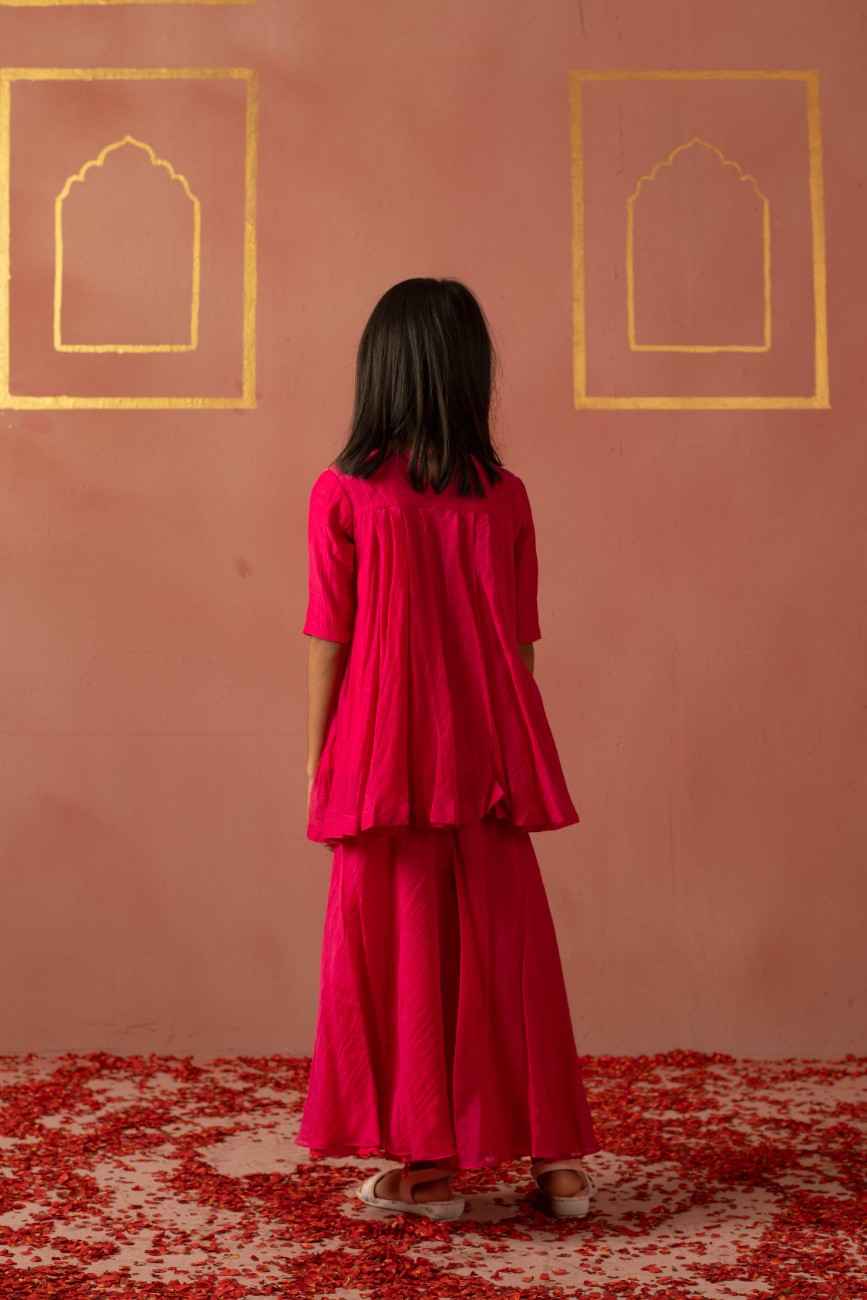 Pink Sequin Emblished Top With Flared Plazzo-Hyd Store