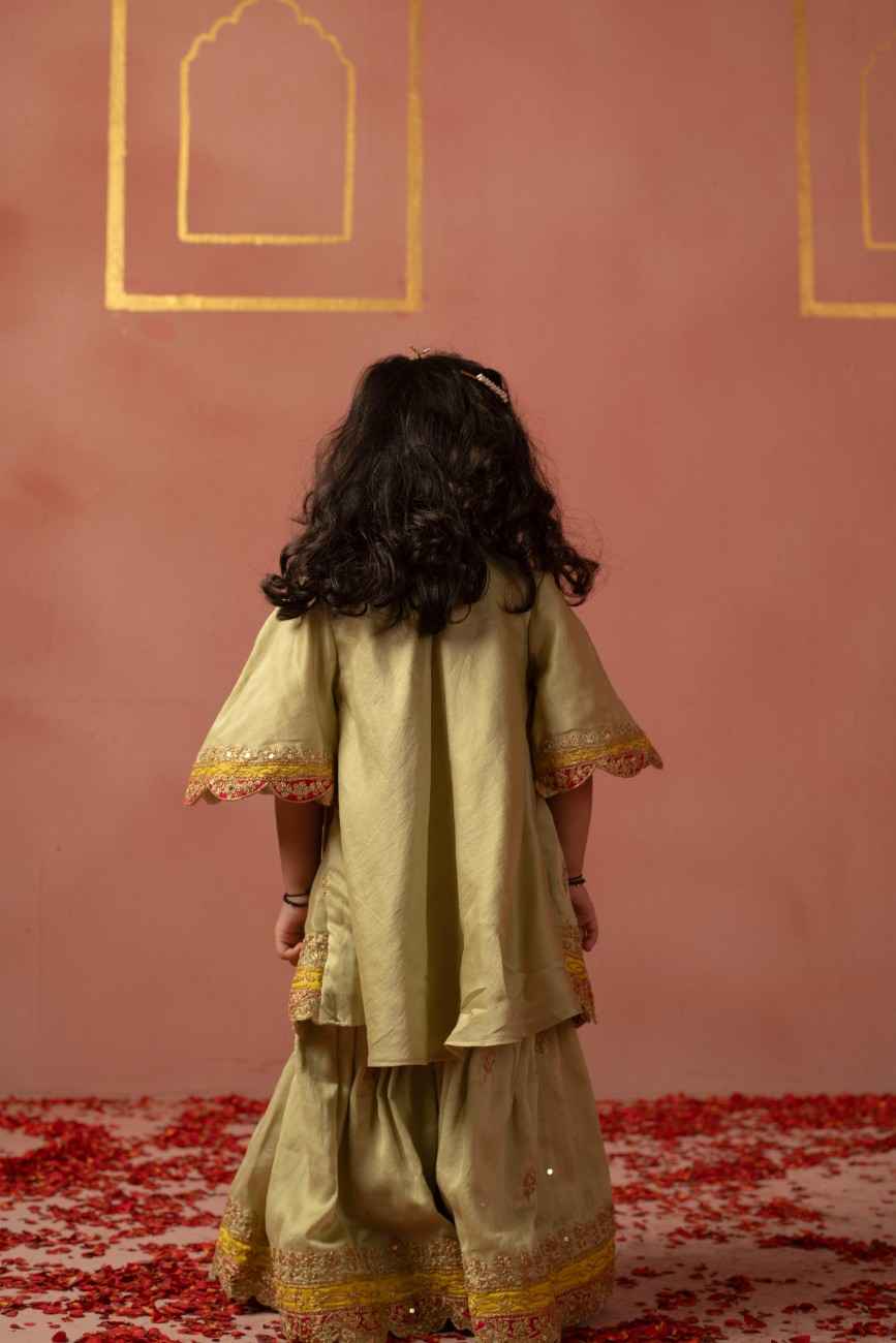 Pista Applique Kurta Sharara