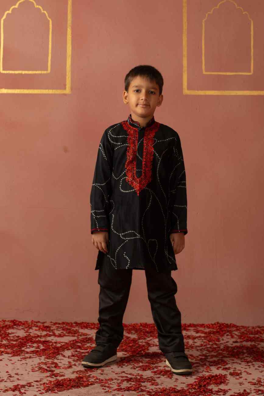 Black Bandhej Kurta Set
