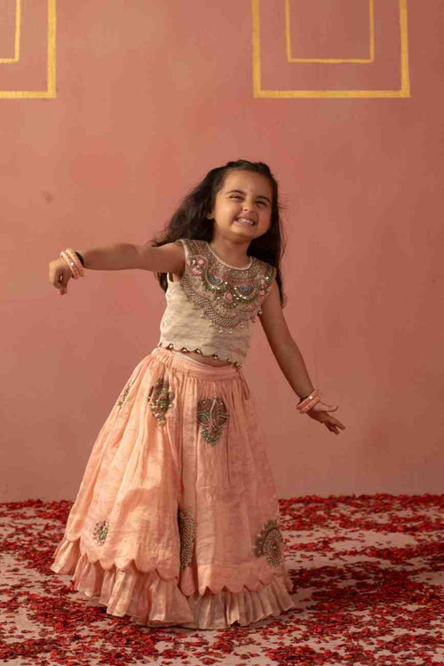 Pink Thread Embroidery Ghaghra