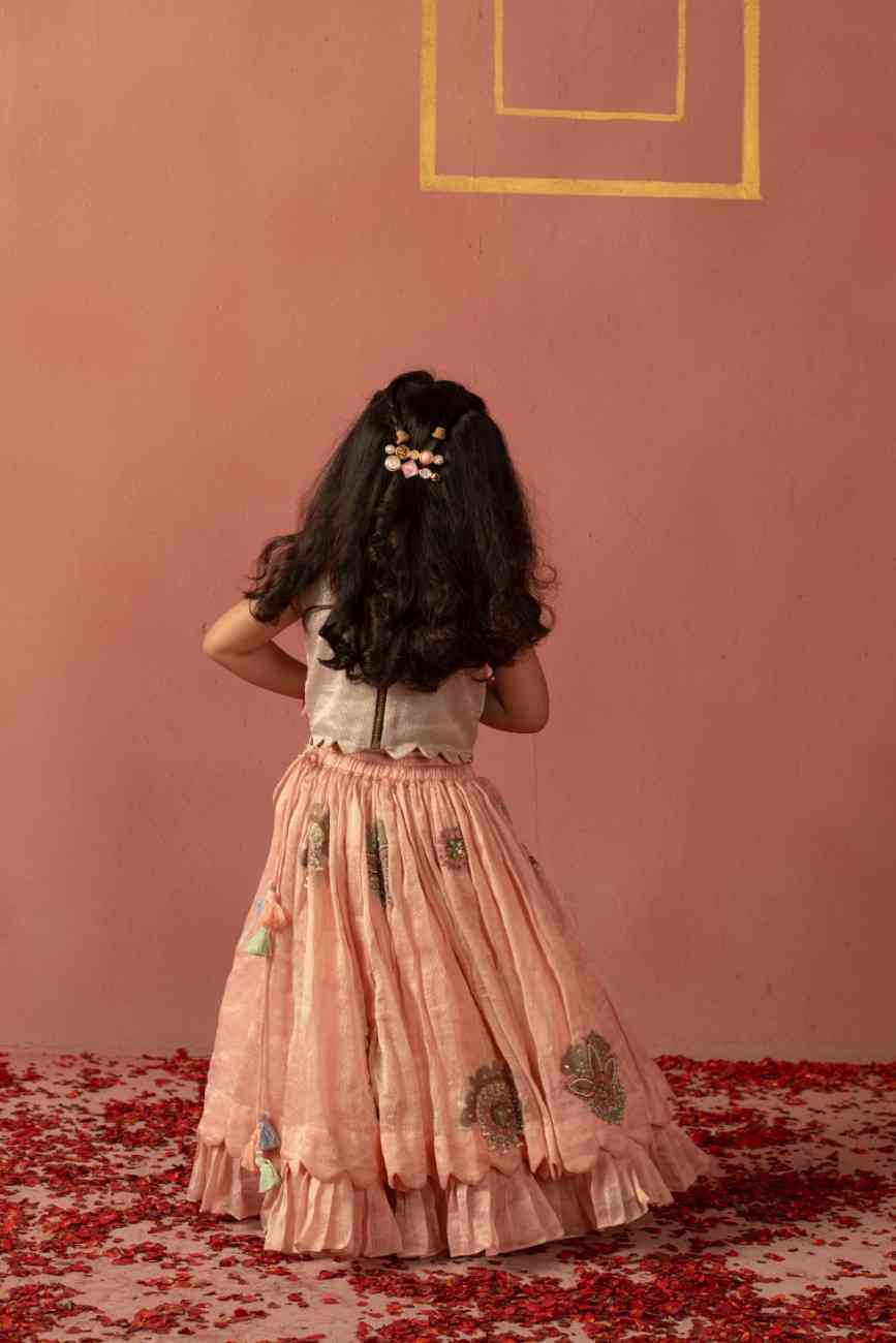 Pink Thread Embroidery Ghaghra