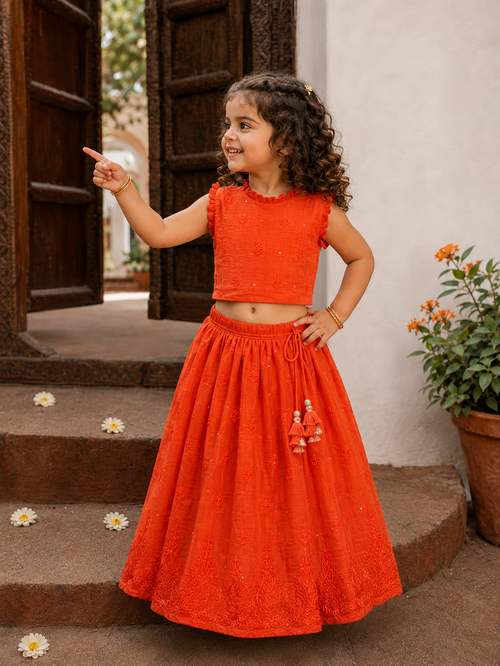 Orange Lakhnavi Lehenga