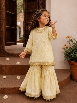 Baby Yellow Lakhnavi Kurta Set