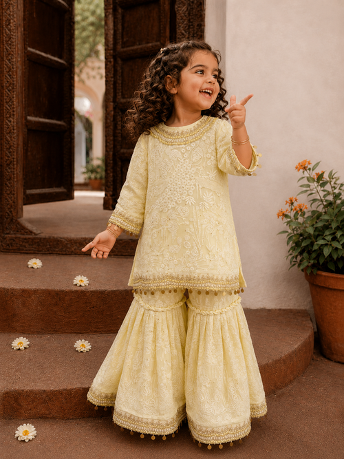 Baby Yellow Lakhnavi Kurta Set