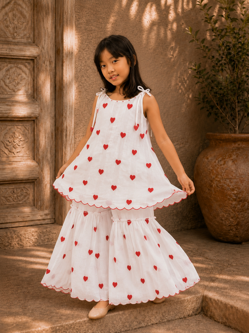 White Hearts Kurta Sharara