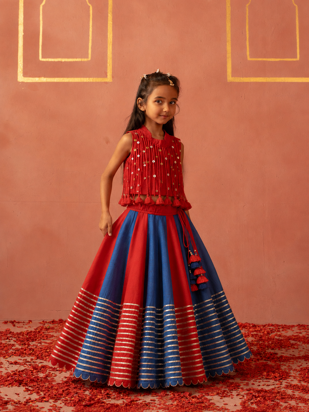 Blue & Red tassels Lehenga