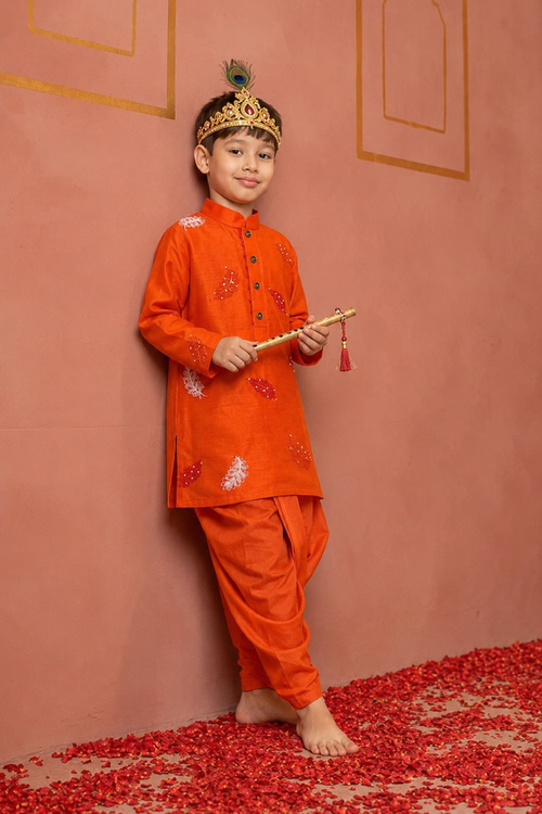 Orange Mor Pankh Dhoti Kurta