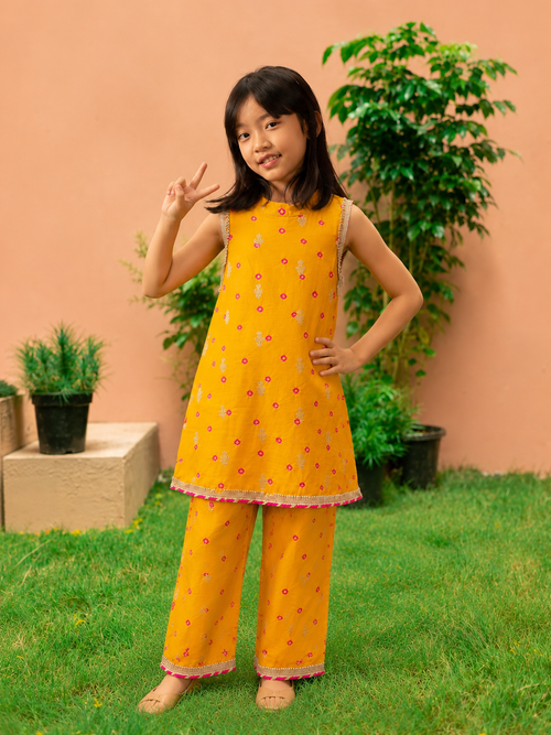 Mustard Bandhej Kurta