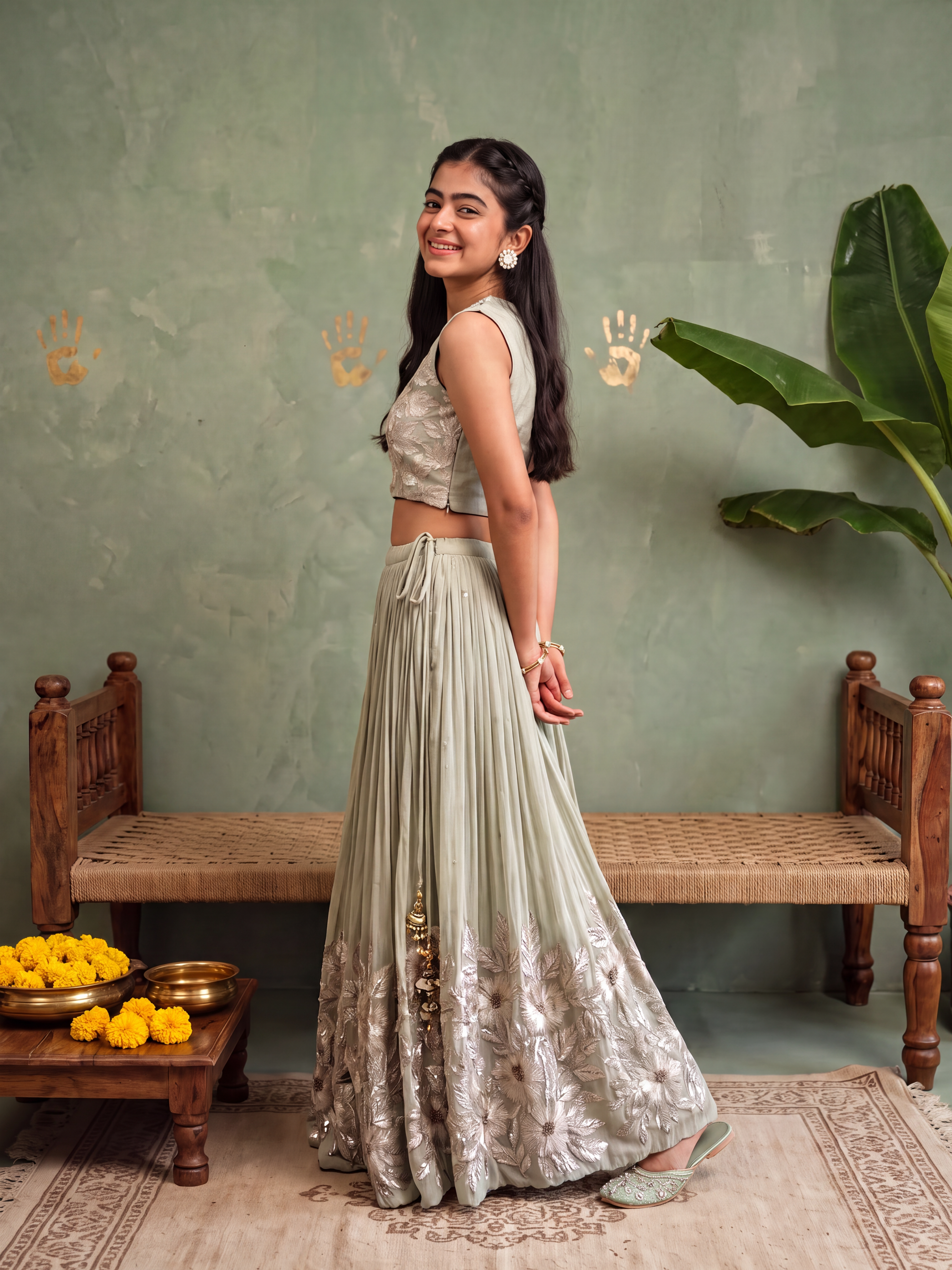 Pista Green Gota Tissue Lehenga