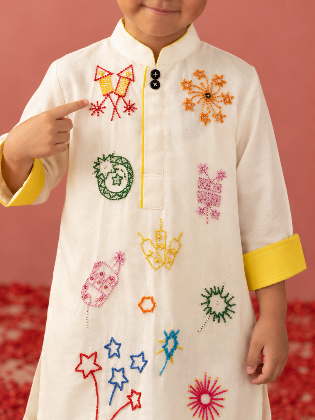 White and Yellow Pataka Kurta Pj