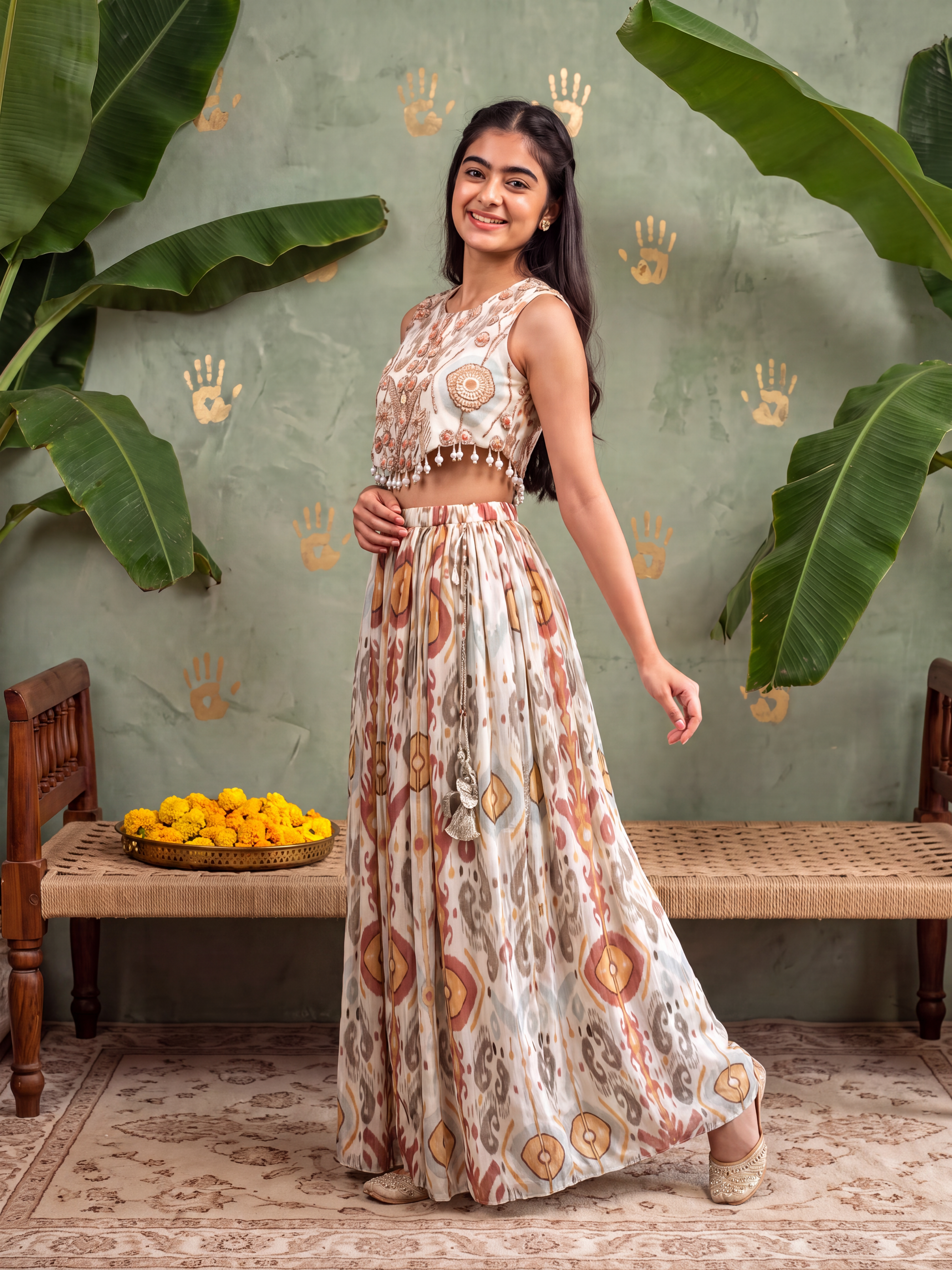 Ikat embroidered Lehenga